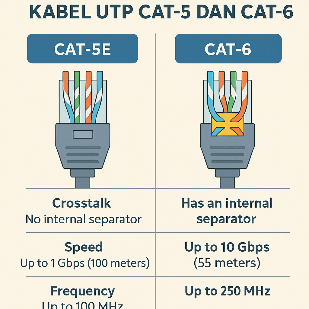 Perbandingan kabel UTP Cat-5e dan Cat-6 dalam jaringan komputer